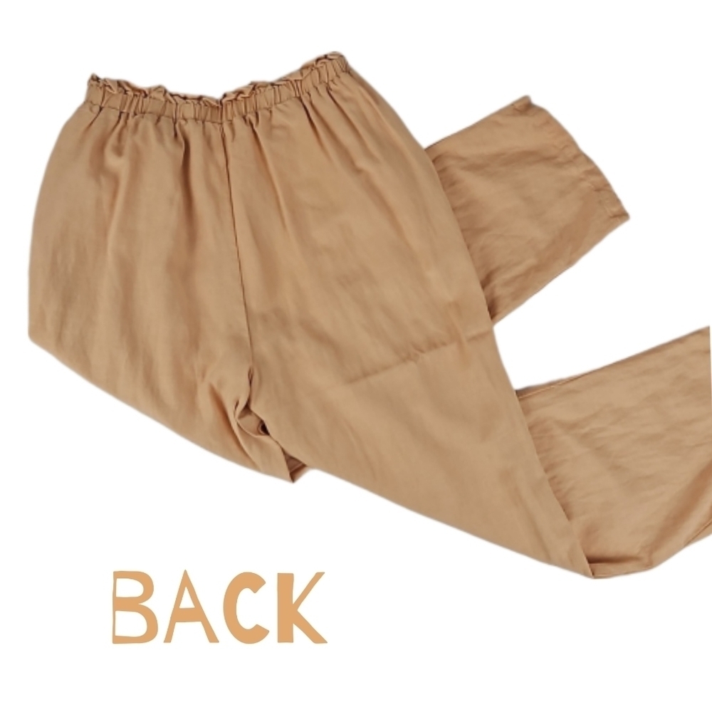 Linen Blend Pants, Casual Elastic Waist, Camel Pastel Peach, M - Picture 2 of 5